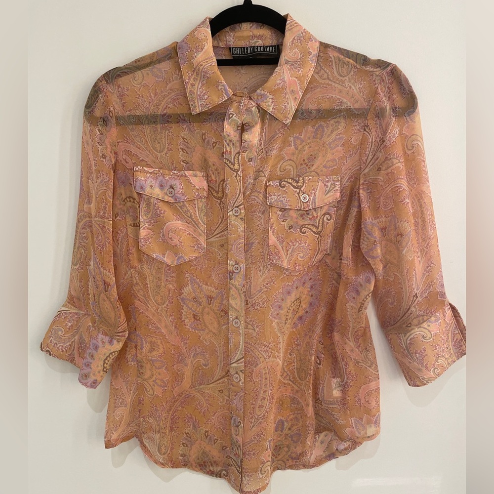 Gallery Couture Silk Sheer Paisley Top